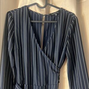 Dynamite V-neck Navy Pinstripe Jumpsuit